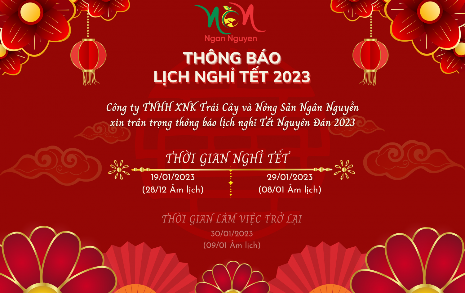 THÔNG BÁO NGHỈ TẾT 2023