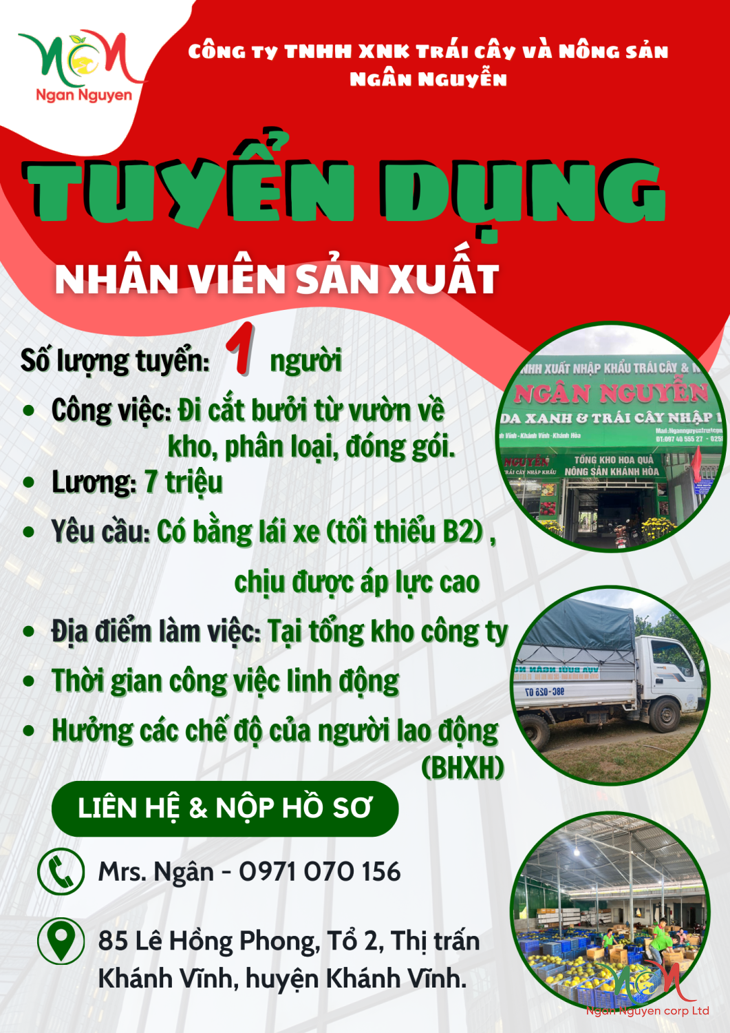 TUYỂN DỤNG -  NHÂN VIÊN SẢN XUẤT